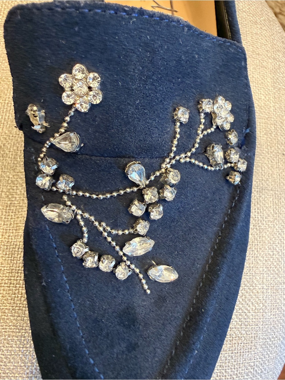 Nanette Lepore Embellished Navy Suede Pointed Toe Loafers size 6M - Picture 10 of 13